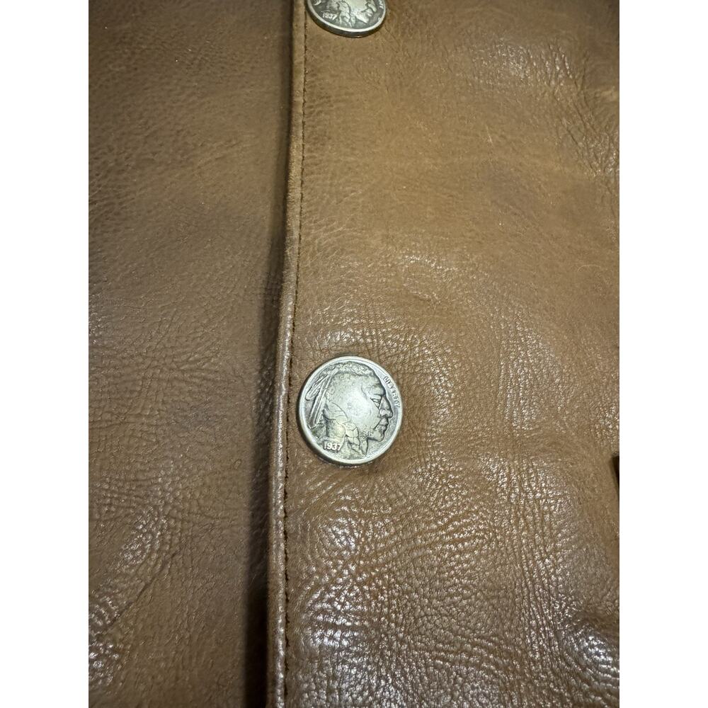 Tribe America Leather Vest Mens Size 46 Brown Buffalo Nickel Snaps Lined USA - Picture 11 of 14